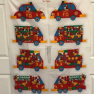 Fire Truck Printed Fabric Panel to Make 4 Pillows